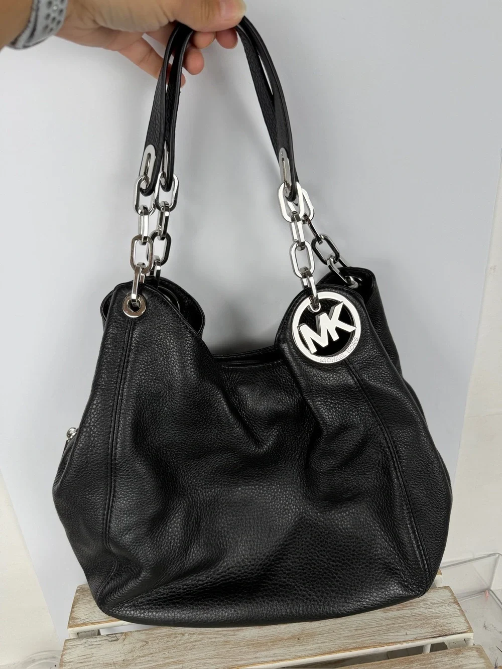 Michael Kors Fulton black pebbled leather large shoulder bag